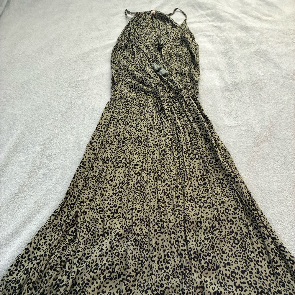 Khush, Green, Leopard Print, Front Tie Dress - Size XL